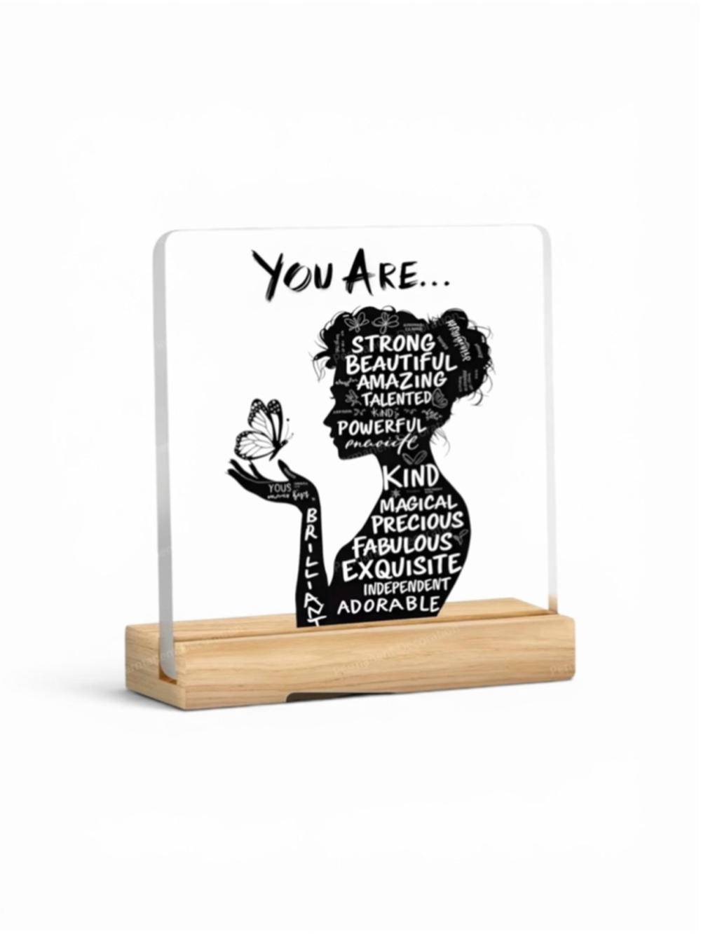 “You Are..." Acrylic Decor Sign Plaque & Wood Stand - Brand New